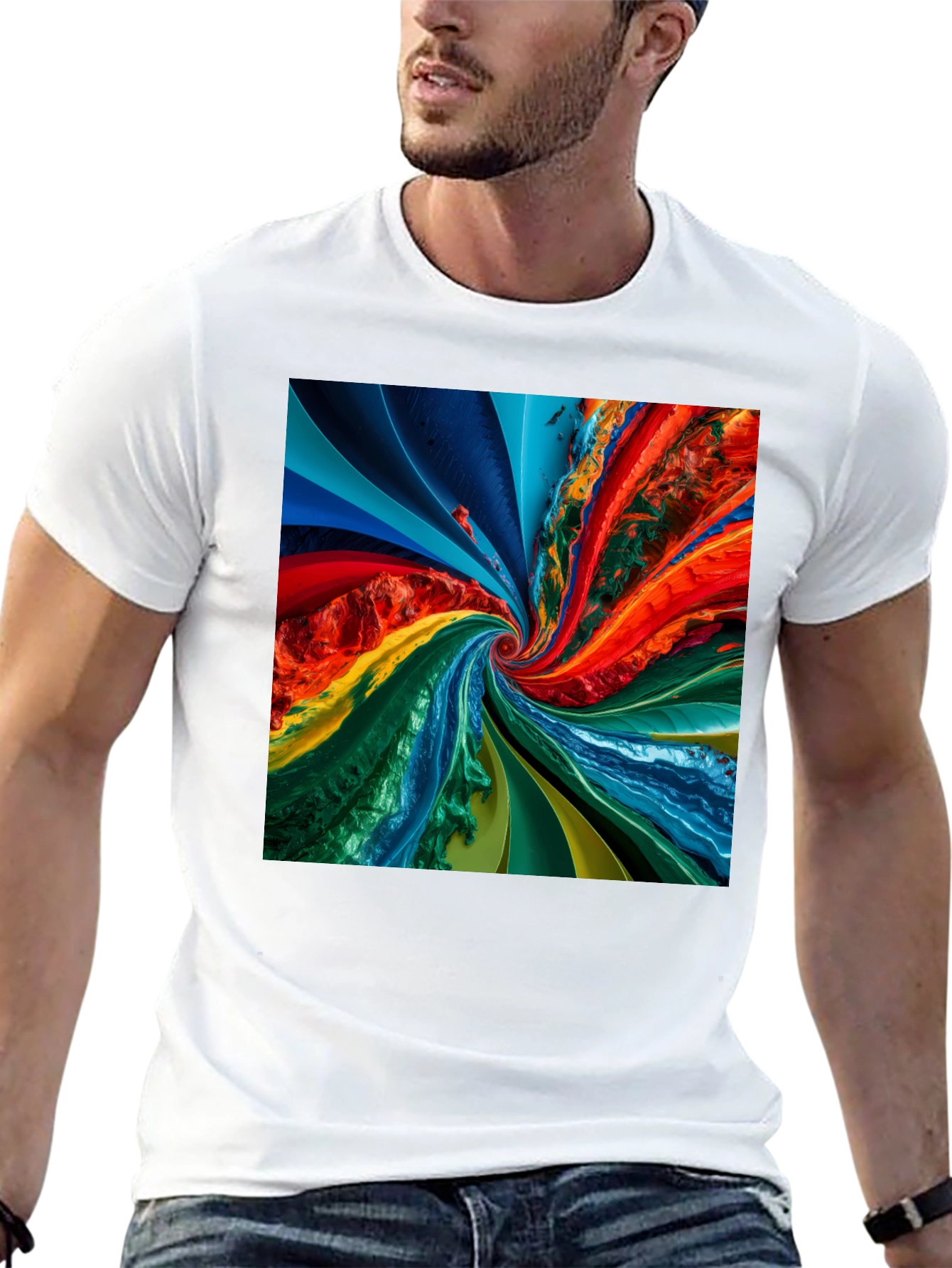 Swirl Spectrum Graphic Tee - Vibrant Abstract Design