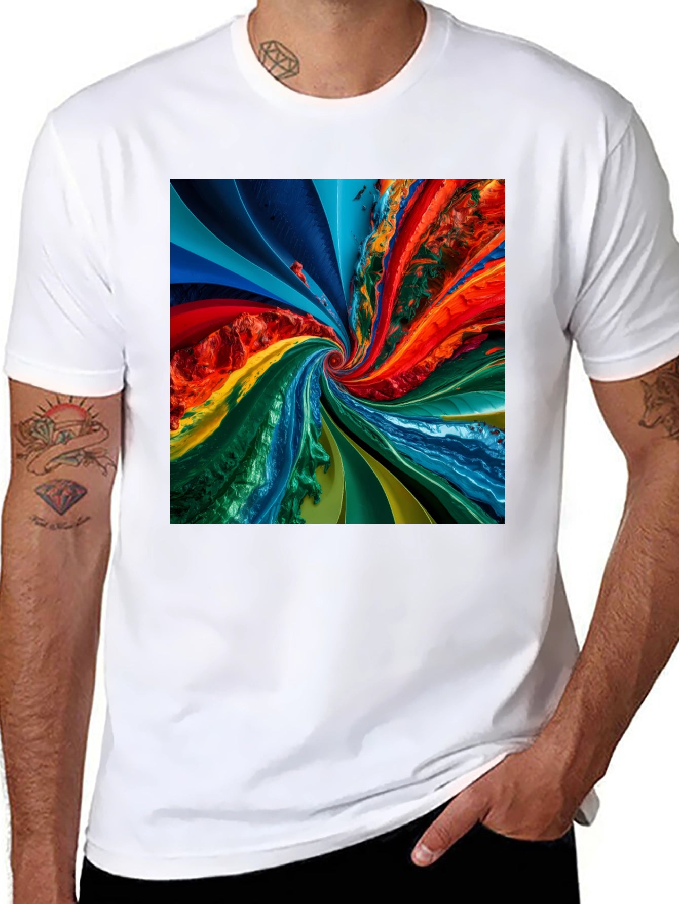 Swirl Spectrum Graphic Tee - Vibrant Abstract Design