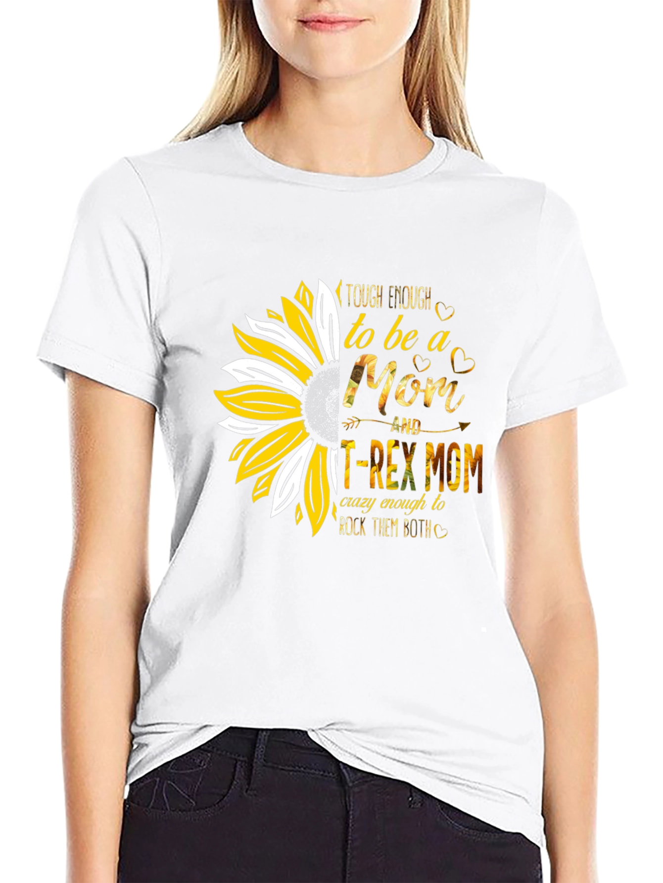 Tough Enough Mom T-Rex Sunflower Graphic T-Shirt