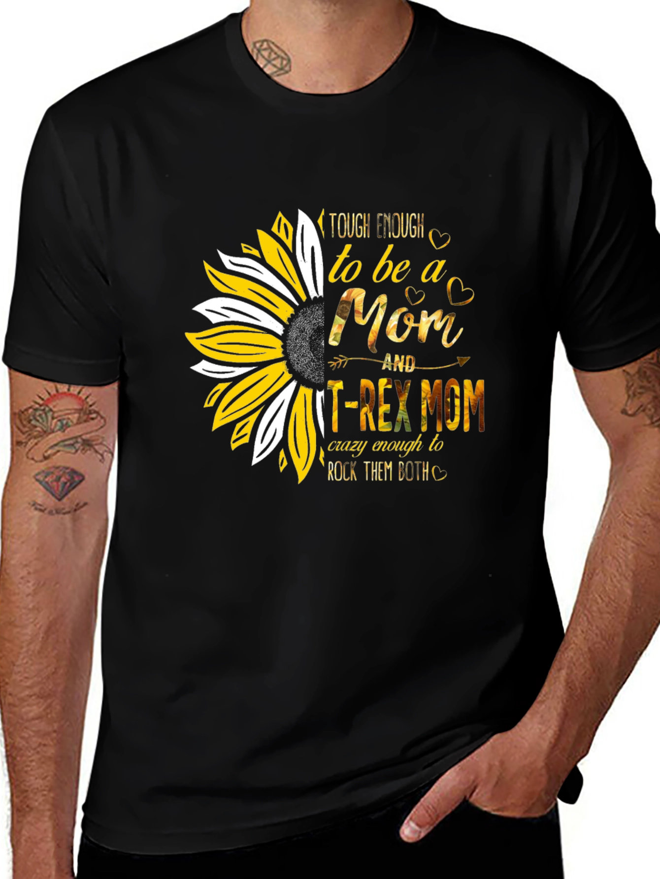 Tough Enough Mom T-Rex Sunflower Graphic T-Shirt