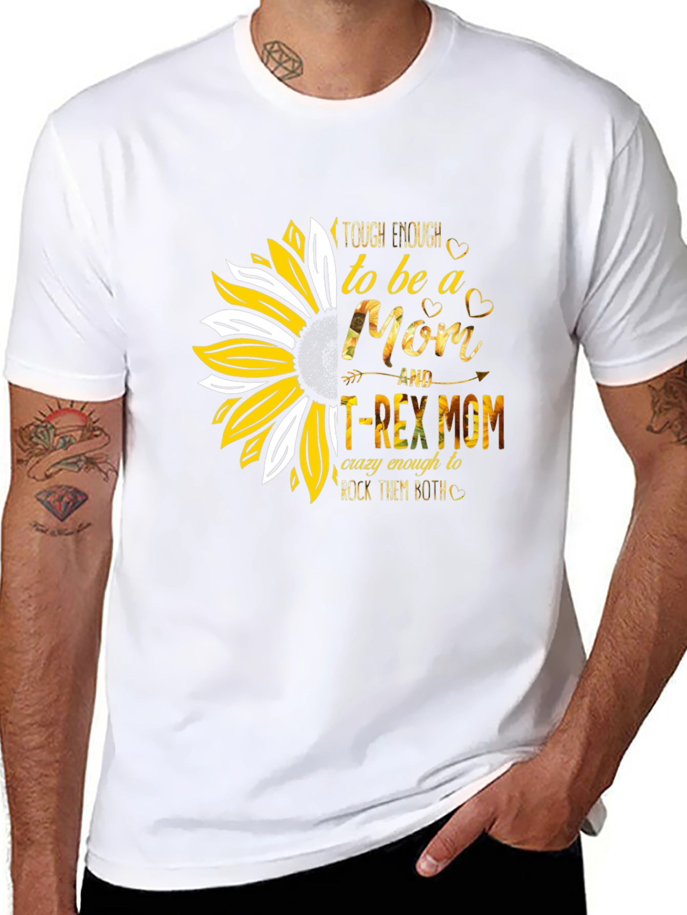 Tough Enough Mom T-Rex Sunflower Graphic T-Shirt