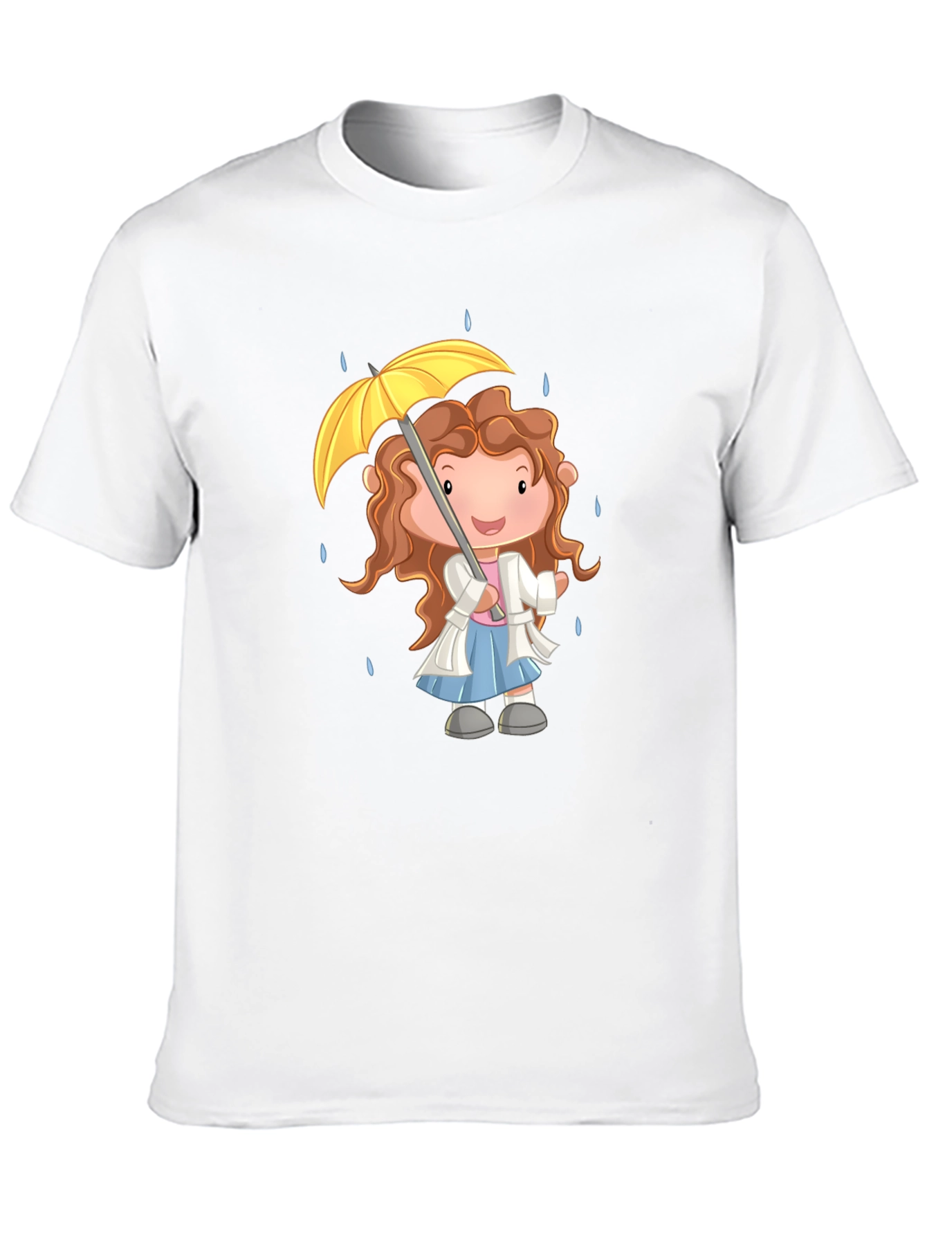 Cartoon Girl Umbrella Graphic Black T-Shirt