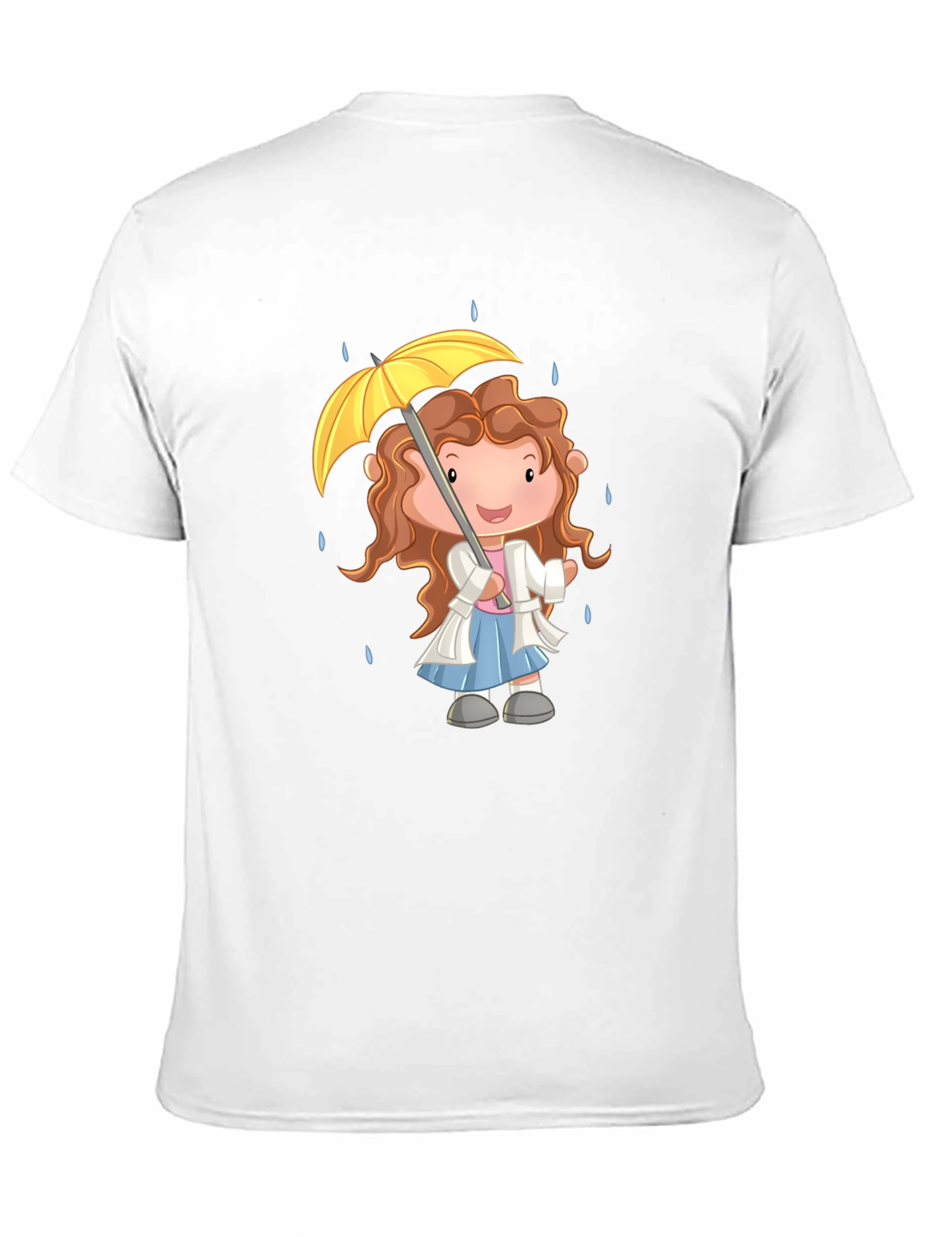 Cartoon Girl Umbrella Graphic Black T-Shirt