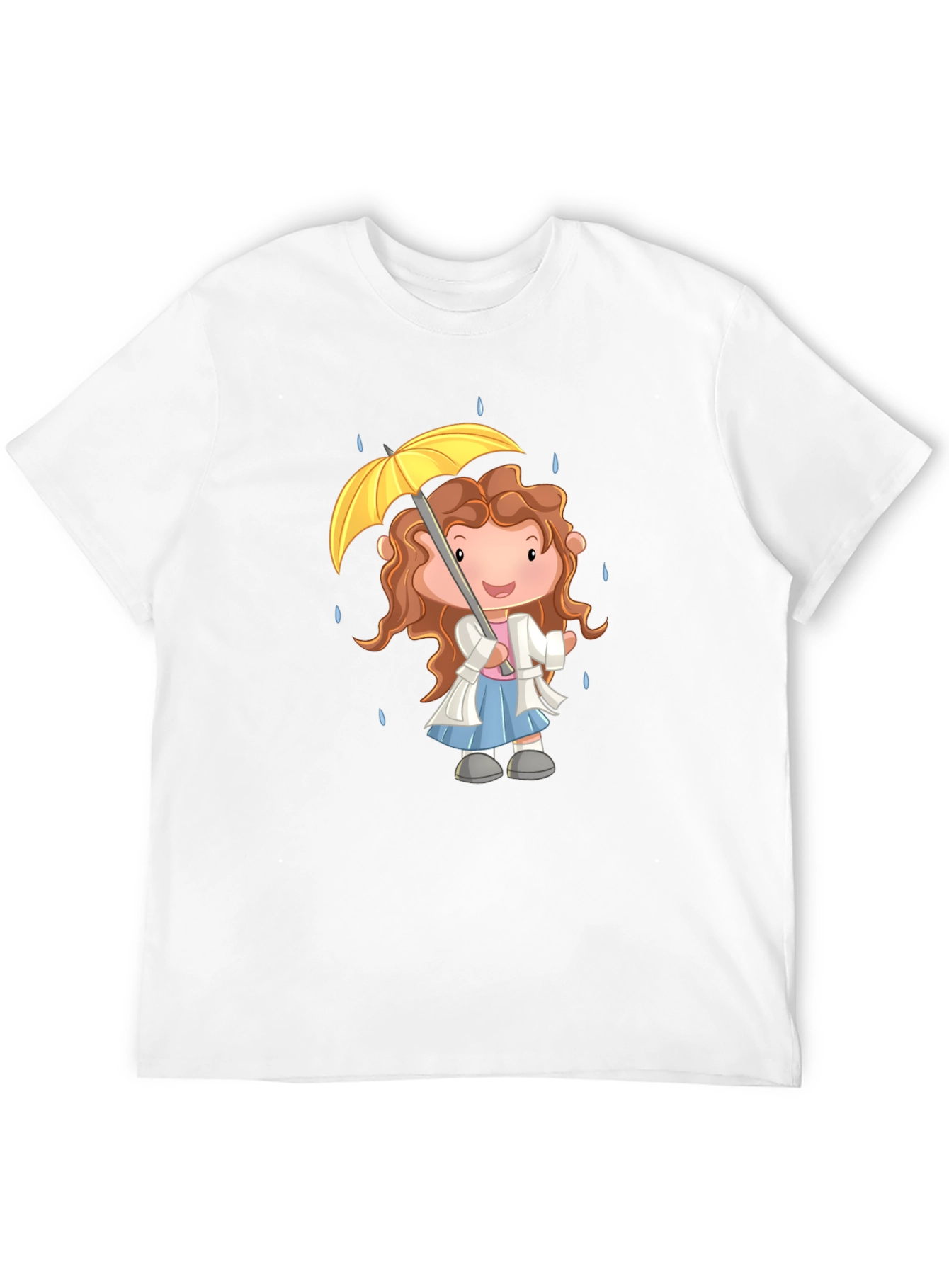 Cartoon Girl Umbrella Graphic Black T-Shirt