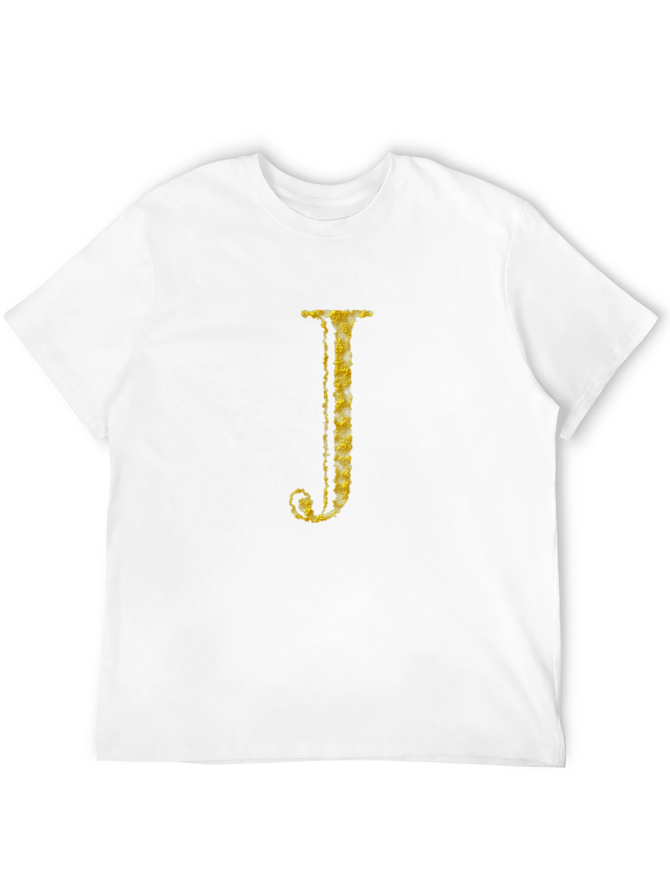 Letter J Gold Texture Print Black T-Shirt