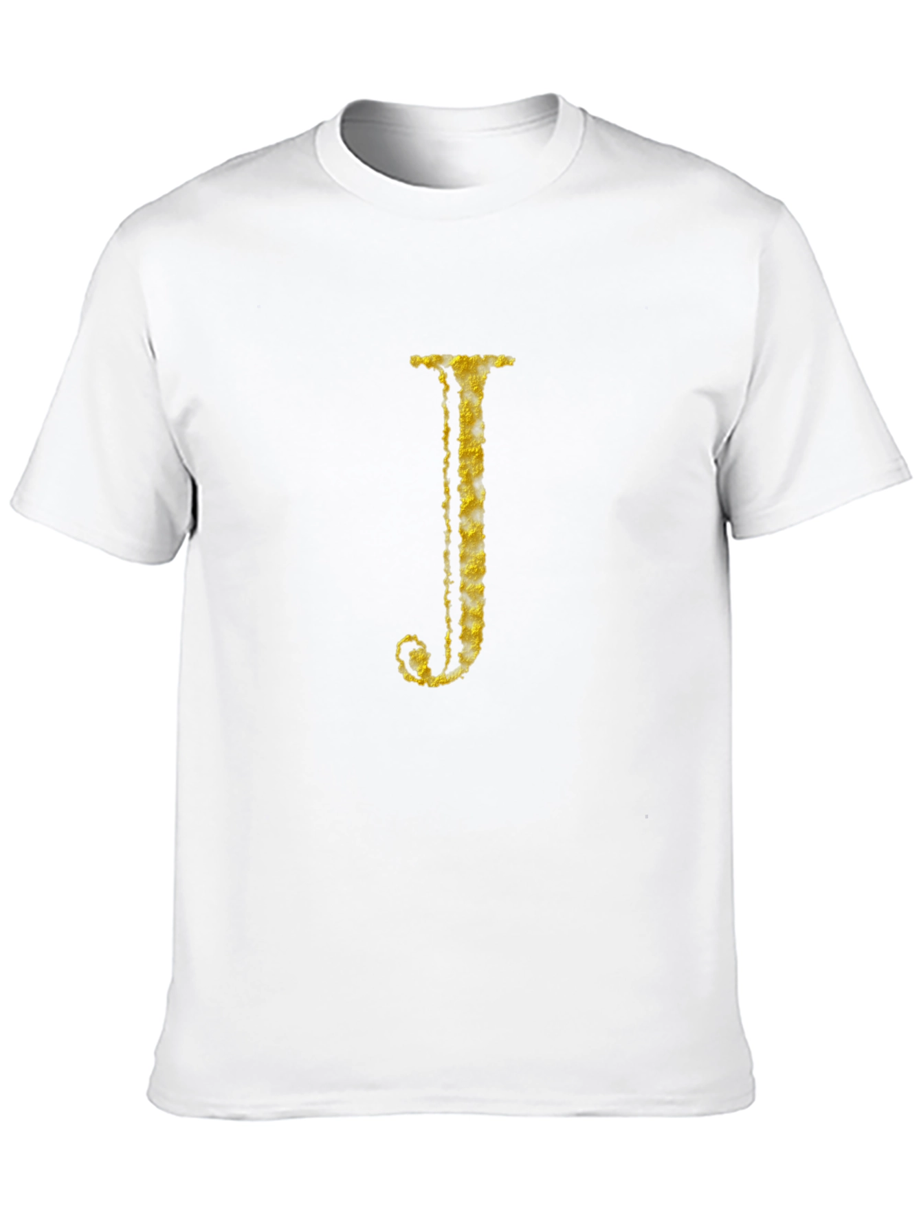 Letter J Gold Texture Print Black T-Shirt