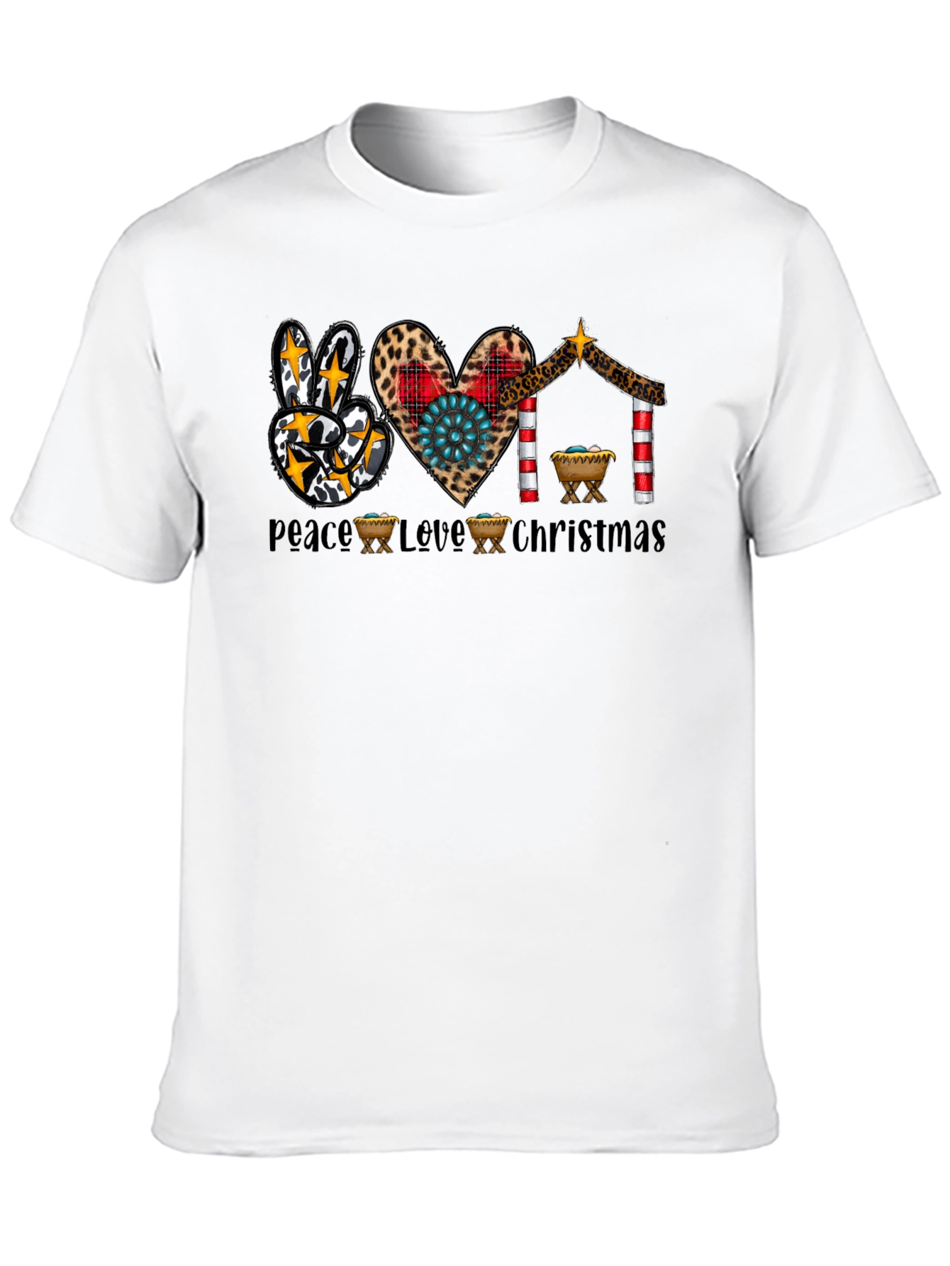 Peace Love Christmas T-Shirt Nativity Leopard Print
