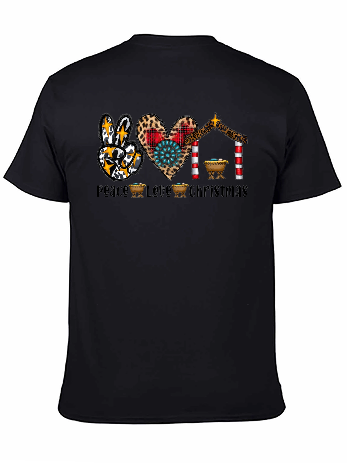 Peace Love Christmas T-Shirt Nativity Leopard Print