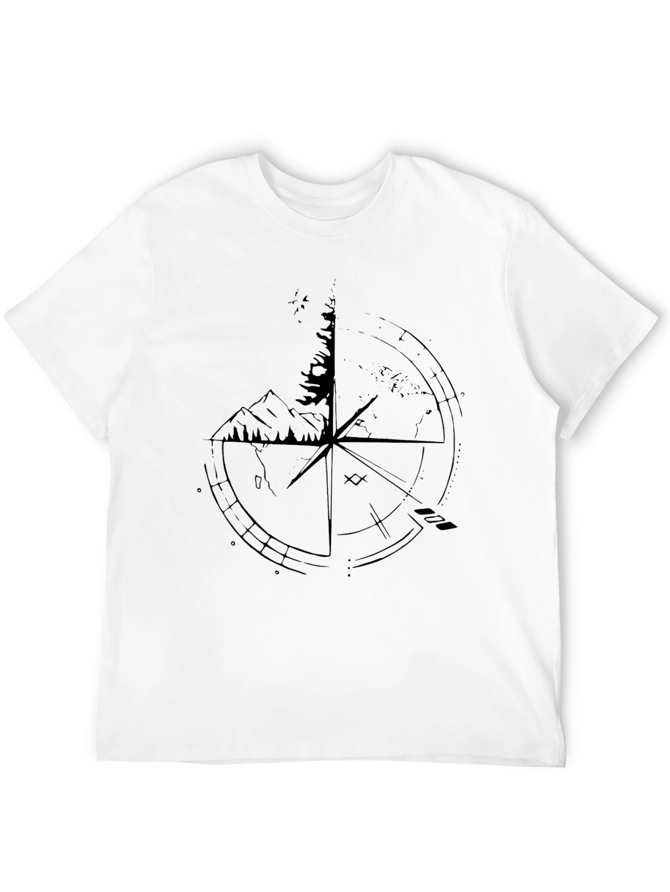 Compass & Nature Graphic Print Black T-Shirt