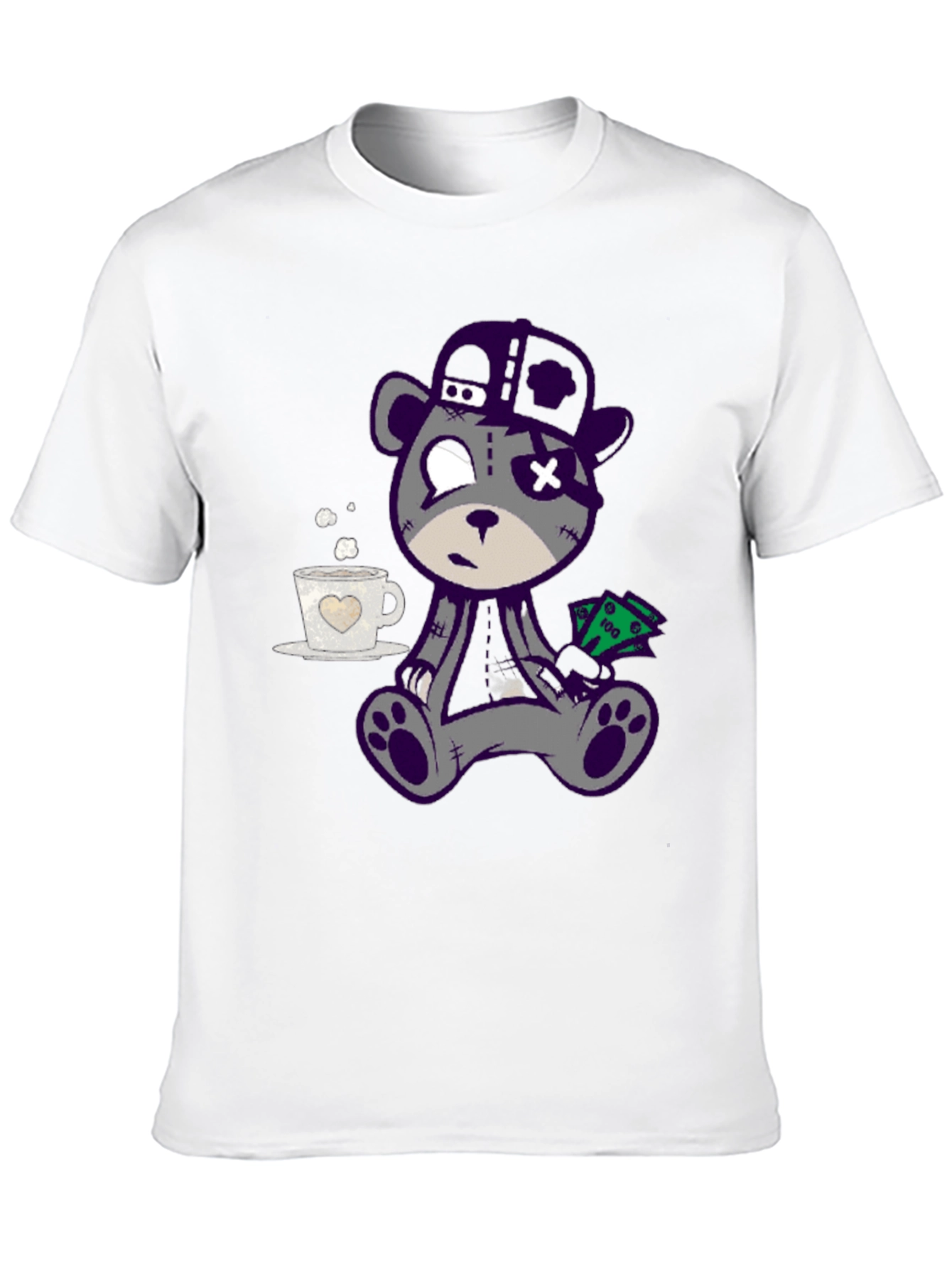 Cool Cartoon Bear Graphic Print Black T-Shirt