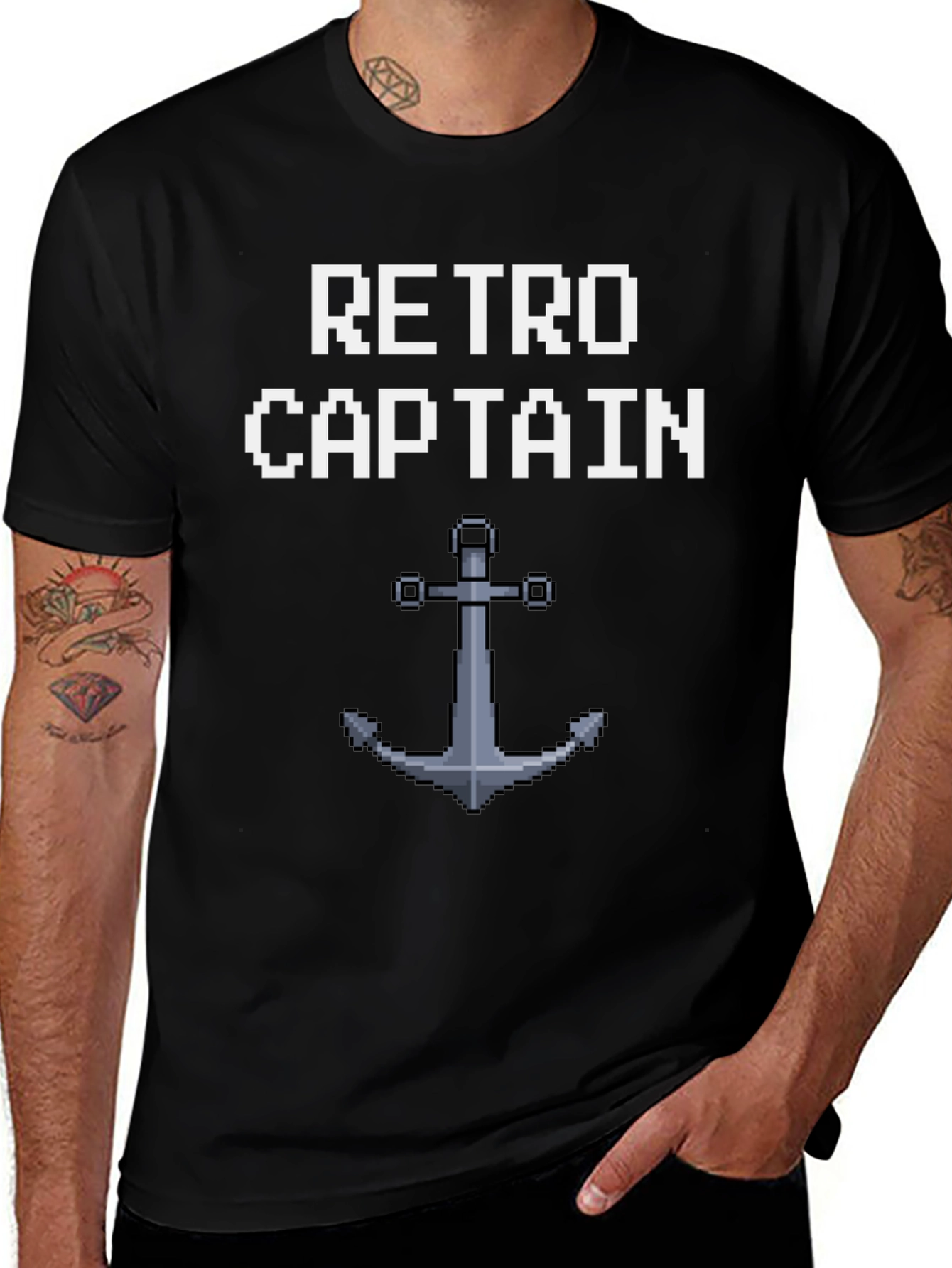 Retro Captain Pixel Art Anchor Graphic Tee