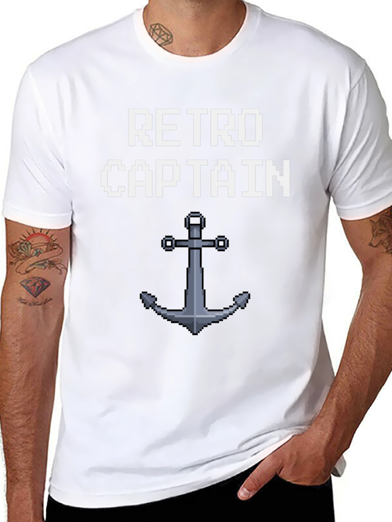 Retro Captain Pixel Art Anchor Graphic Tee
