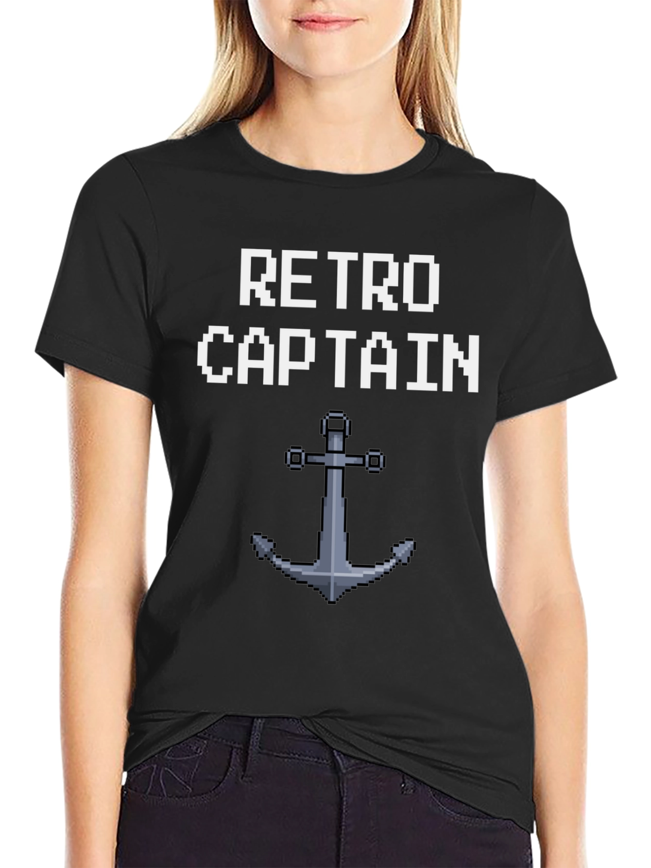 Retro Captain Pixel Art Anchor Graphic Tee