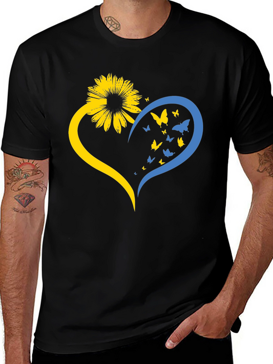 Sunflower Heart Ukraine Flag Butterfly T-Shirt