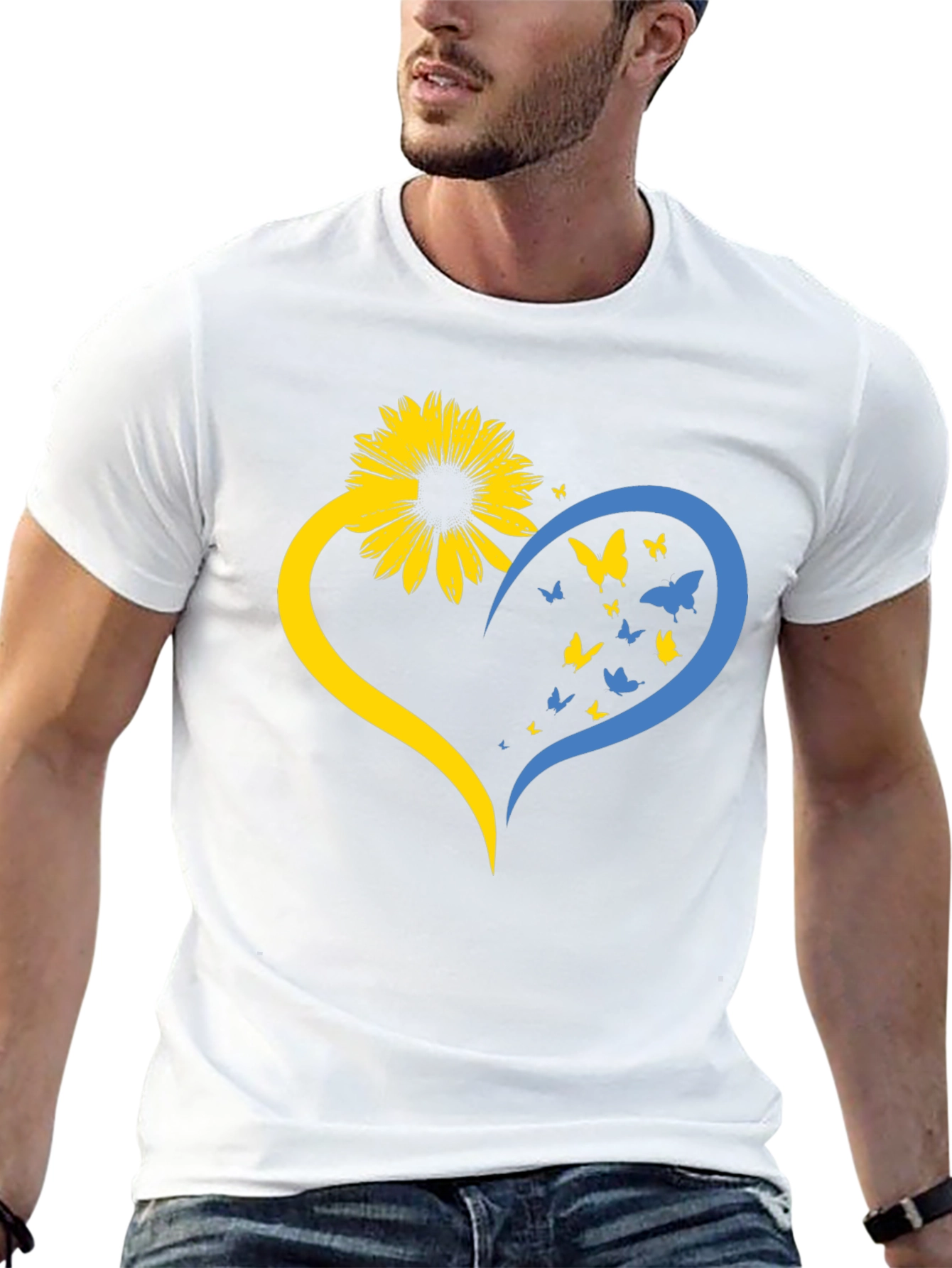 Sunflower Heart Ukraine Flag Butterfly T-Shirt