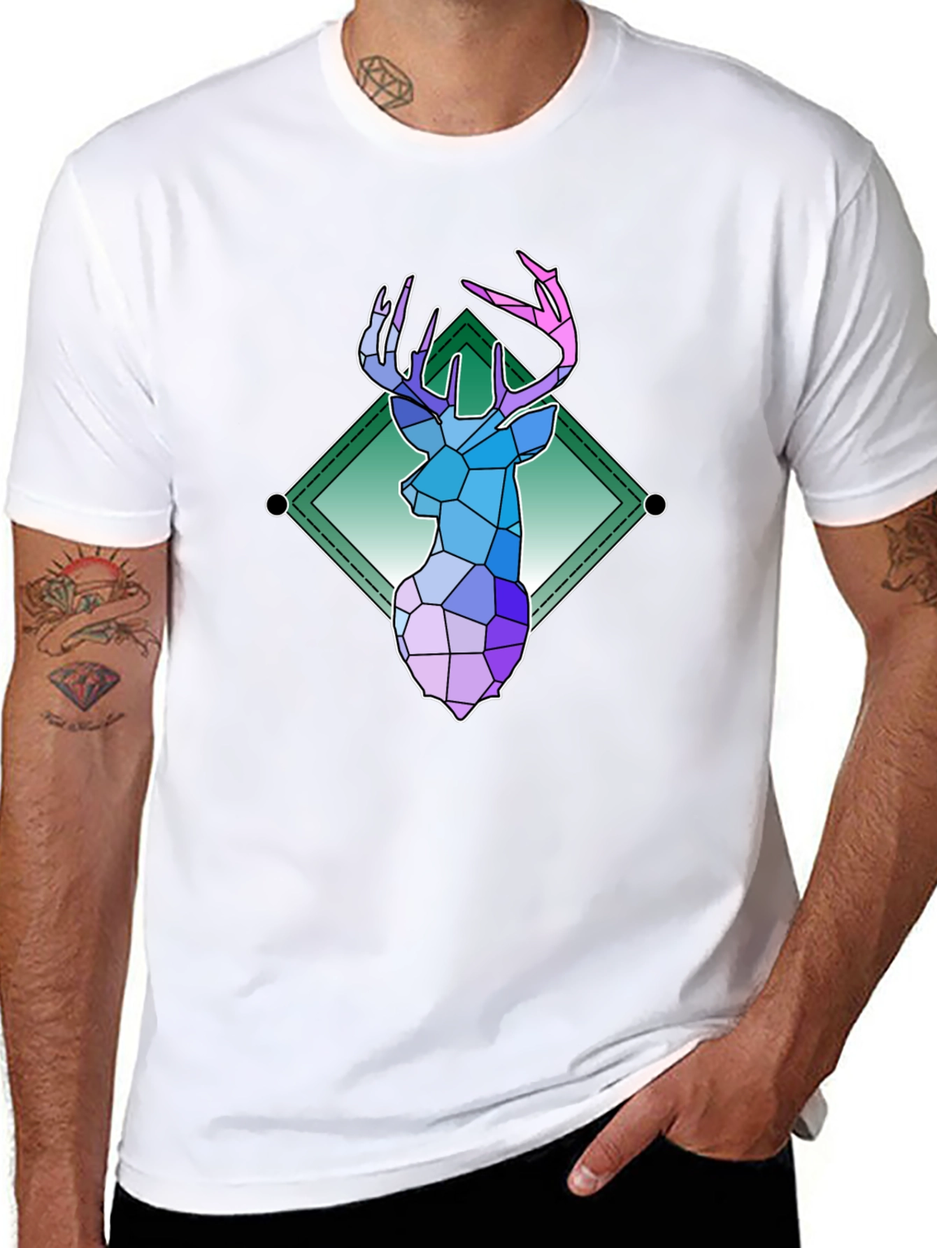 Geometric Deer Graphic Tee - Modern Art Shirt