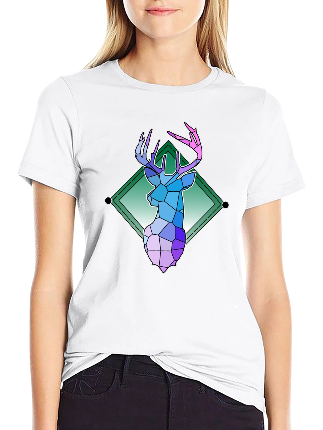 Geometric Deer Graphic Tee - Modern Art Shirt