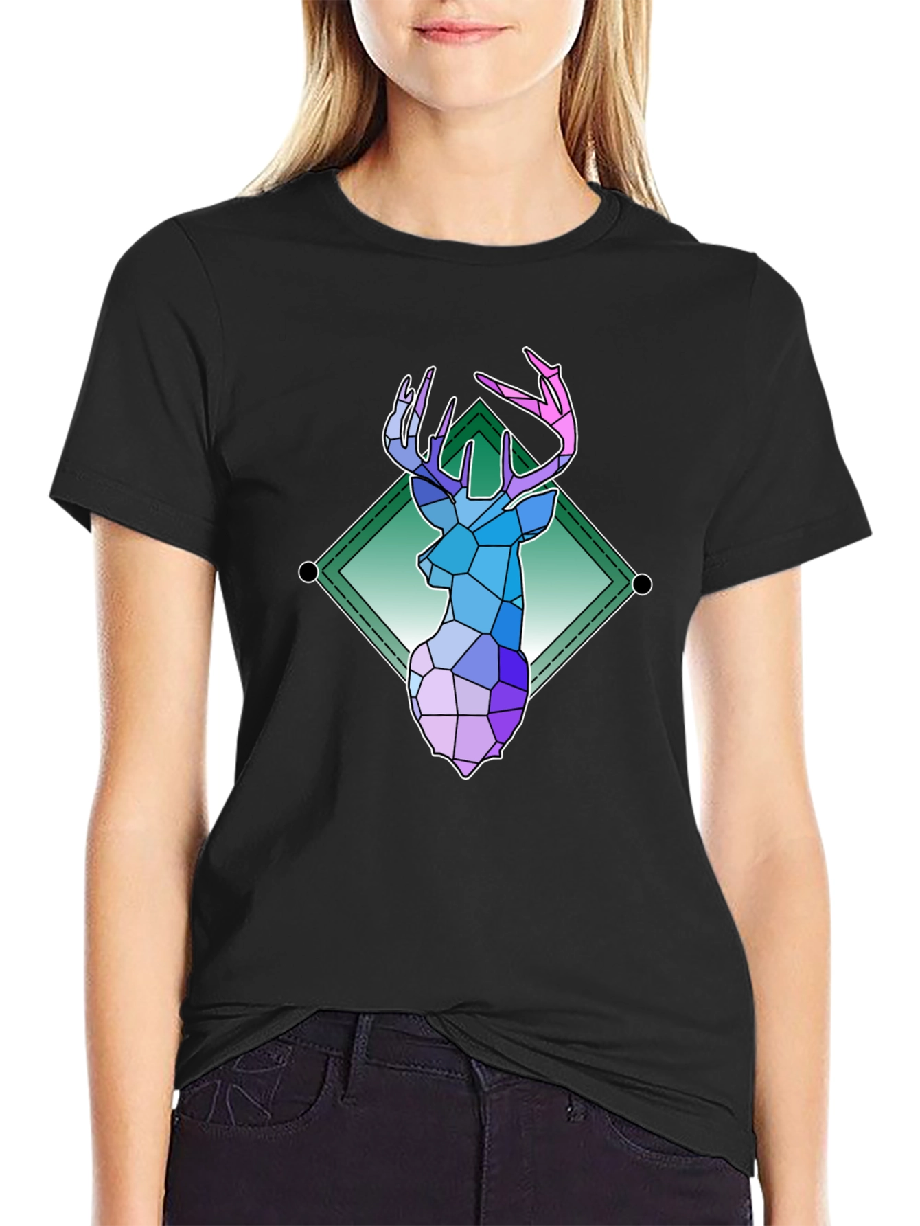 Geometric Deer Graphic Tee - Modern Art Shirt