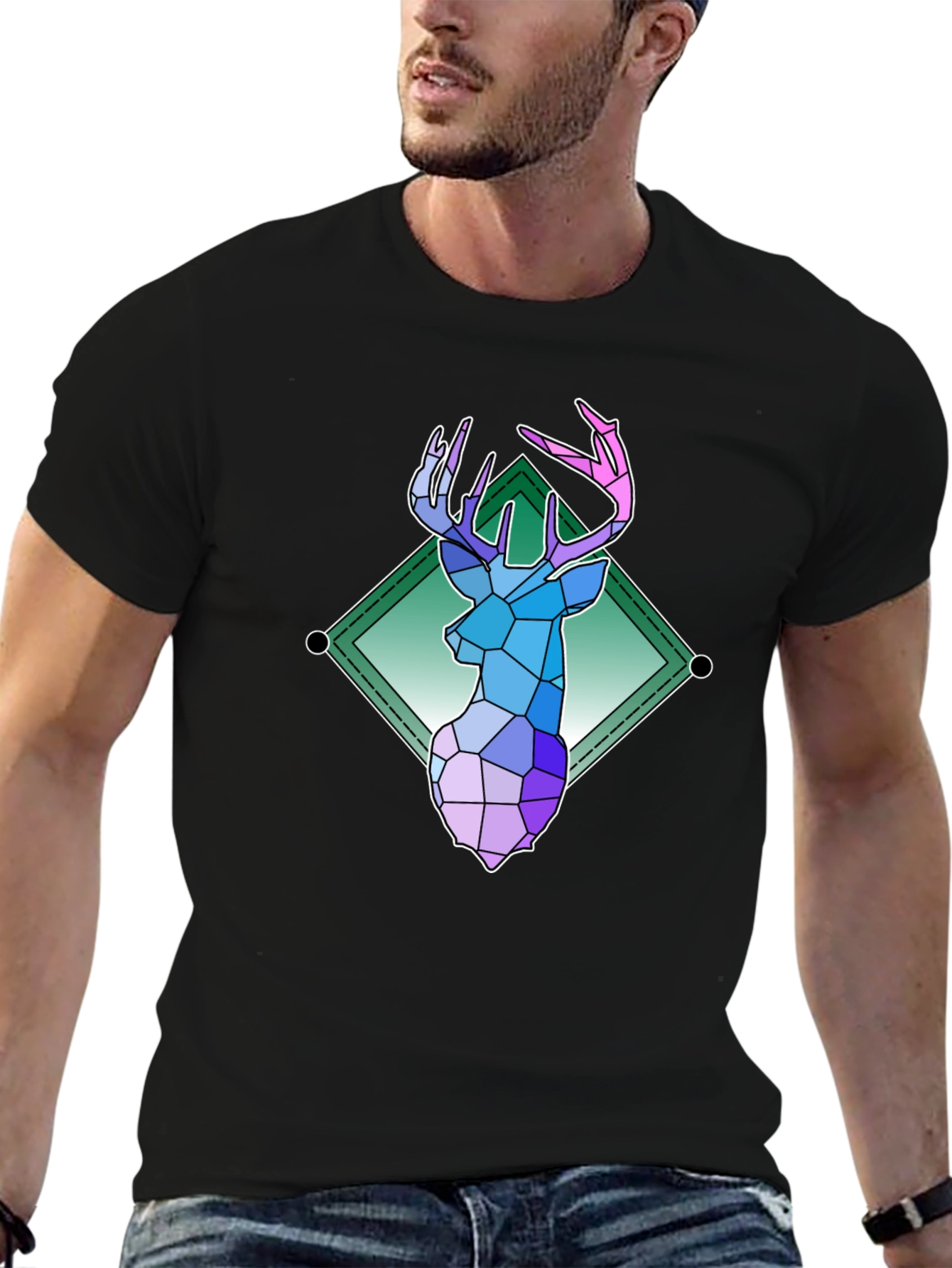 Geometric Deer Graphic Tee - Modern Art Shirt