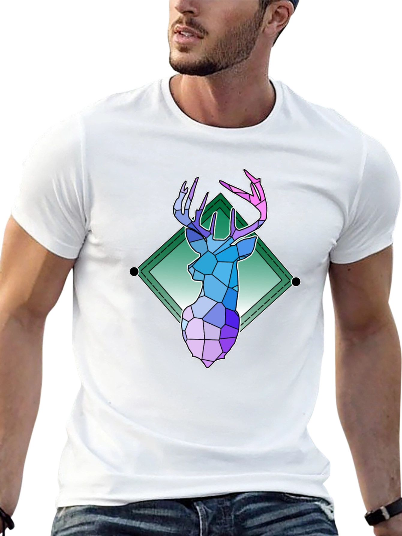 Geometric Deer Graphic Tee - Modern Art Shirt