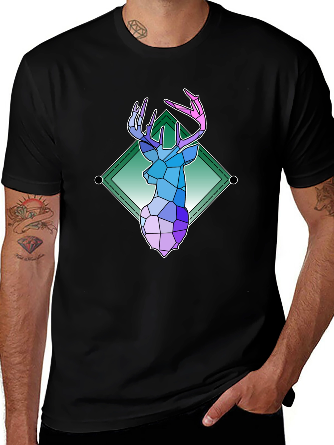 Geometric Deer Graphic Tee - Modern Art Shirt
