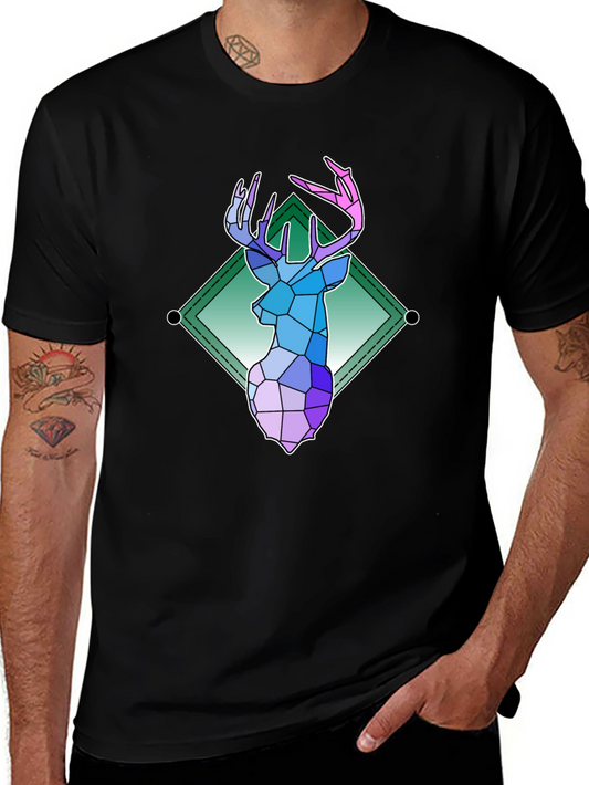 Geometric Deer Graphic Tee - Modern Art Shirt
