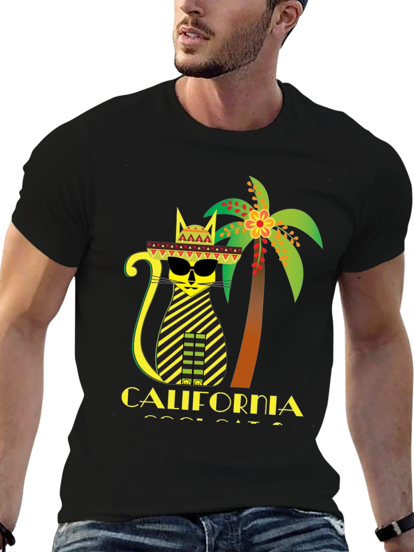 California Cool Cat T-Shirt - Black Graphic Tee