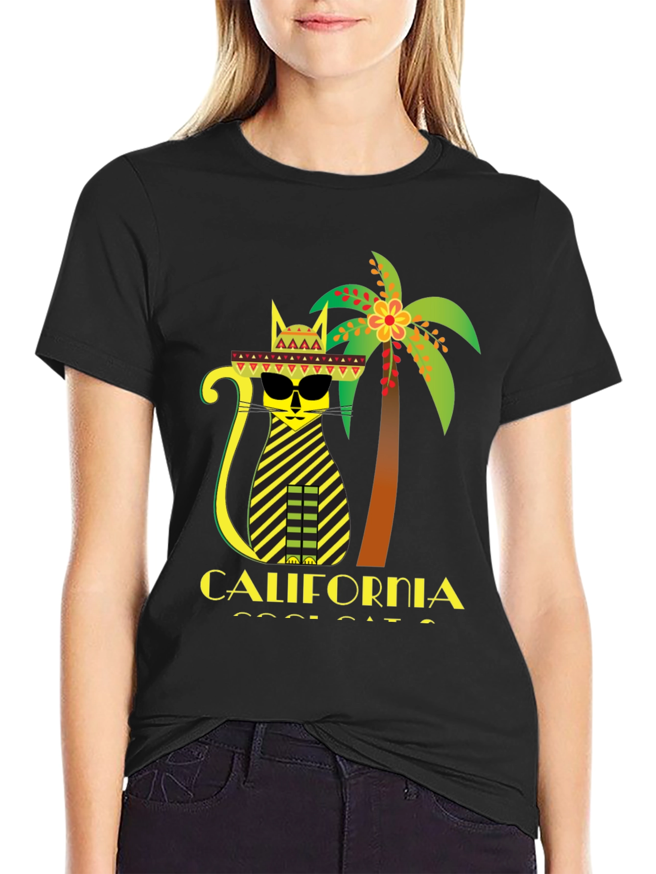 California Cool Cat T-Shirt - Black Graphic Tee