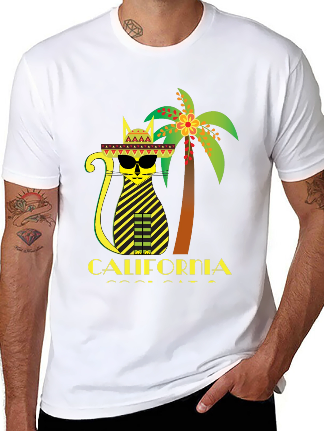 California Cool Cat T-Shirt - Black Graphic Tee