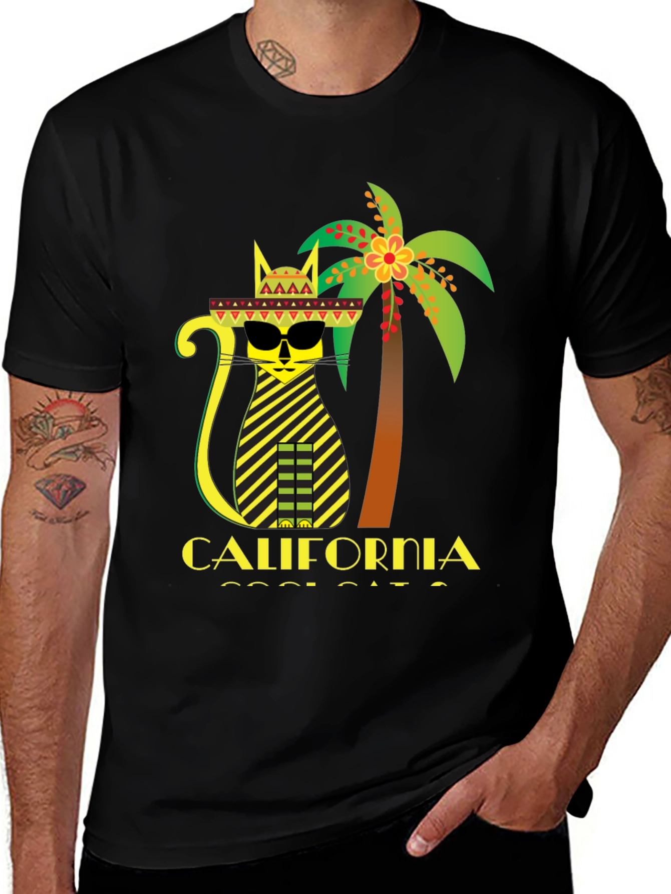 California Cool Cat T-Shirt - Black Graphic Tee