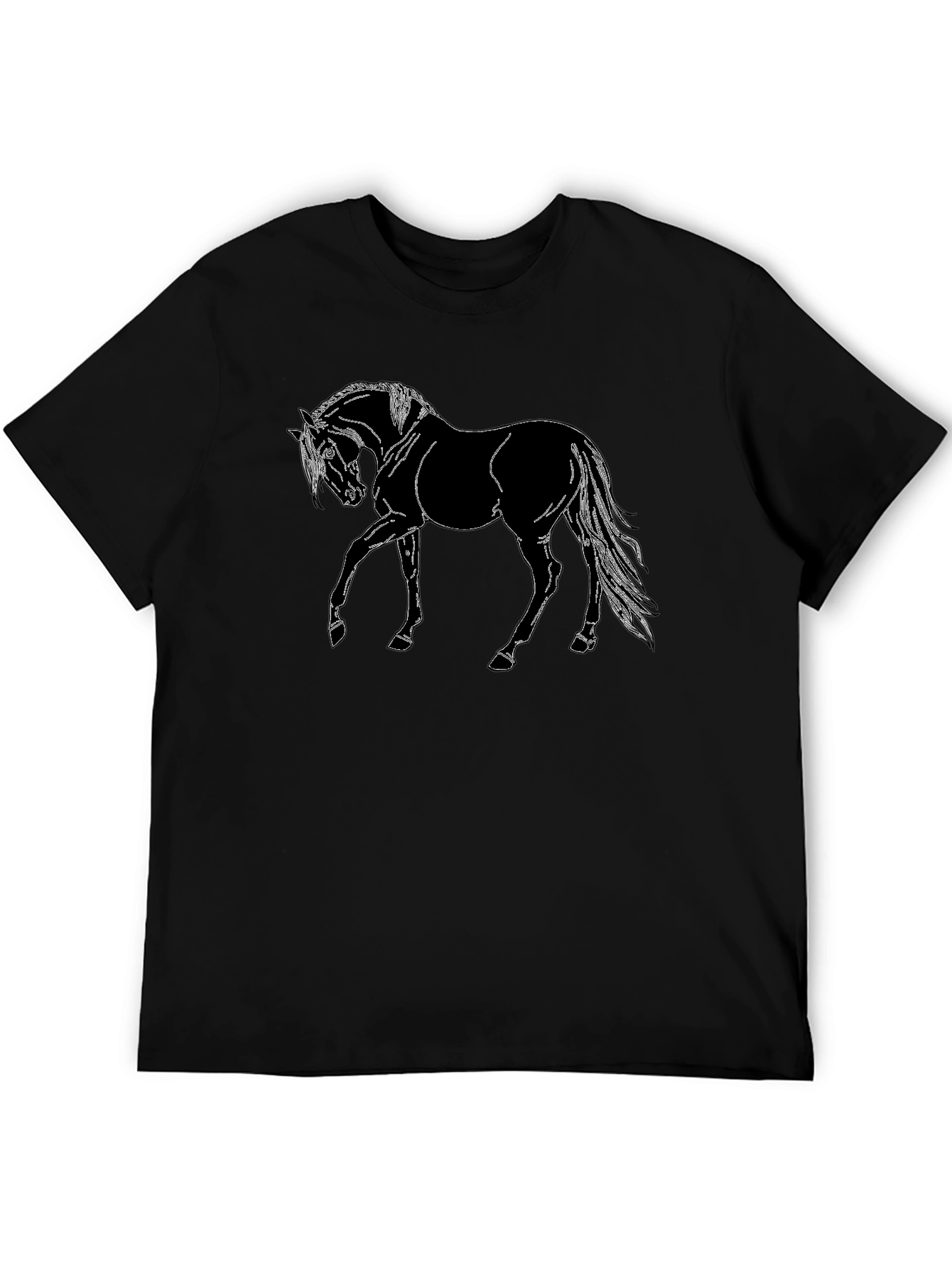 Mens Black Horse Graphic T-Shirt