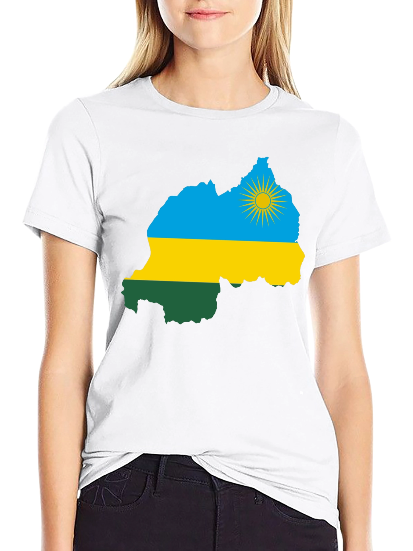 Rwanda Flag Map Black T-Shirt