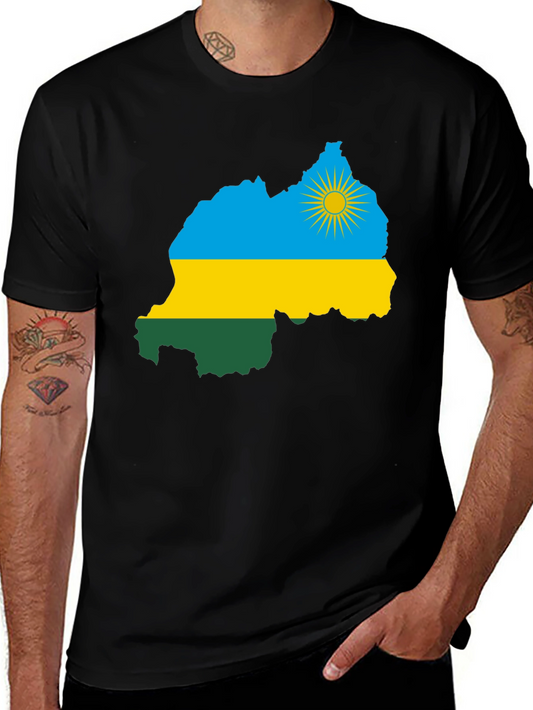 Rwanda Flag Map Black T-Shirt
