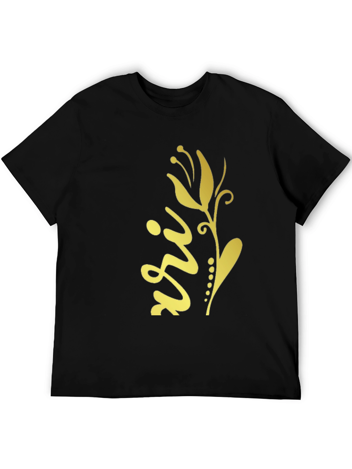 Stylish Black Tee with Gold Floral Design