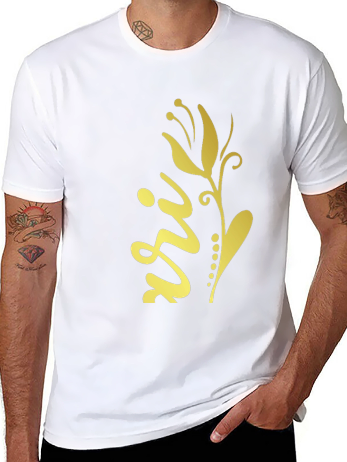 Stylish Black Tee with Gold Floral Design
