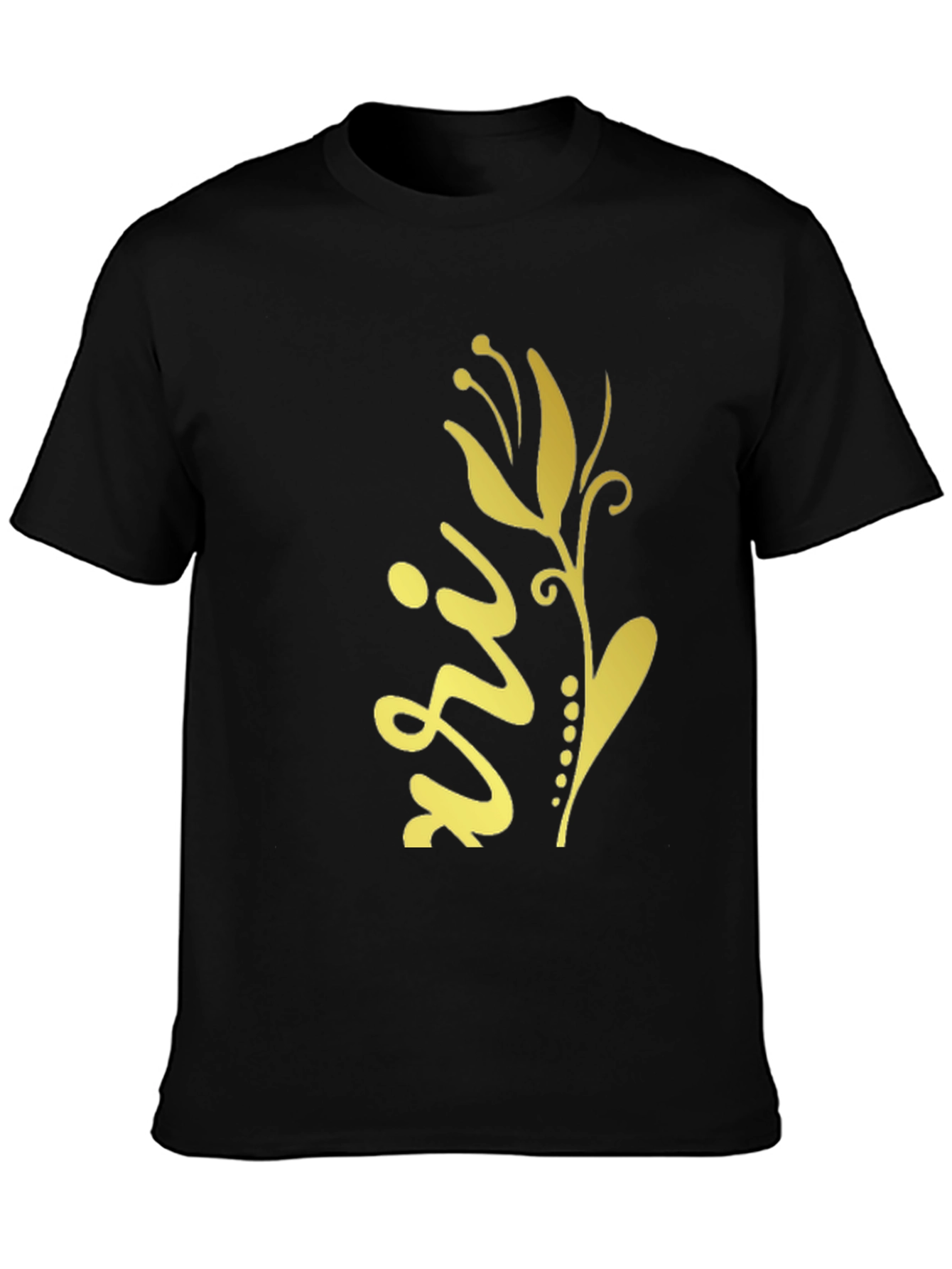 Stylish Black Tee with Gold Floral Design