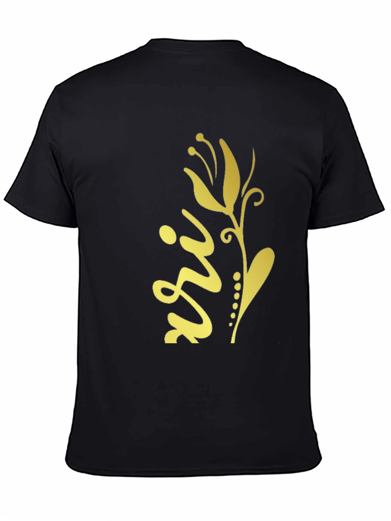 Stylish Black Tee with Gold Floral Design