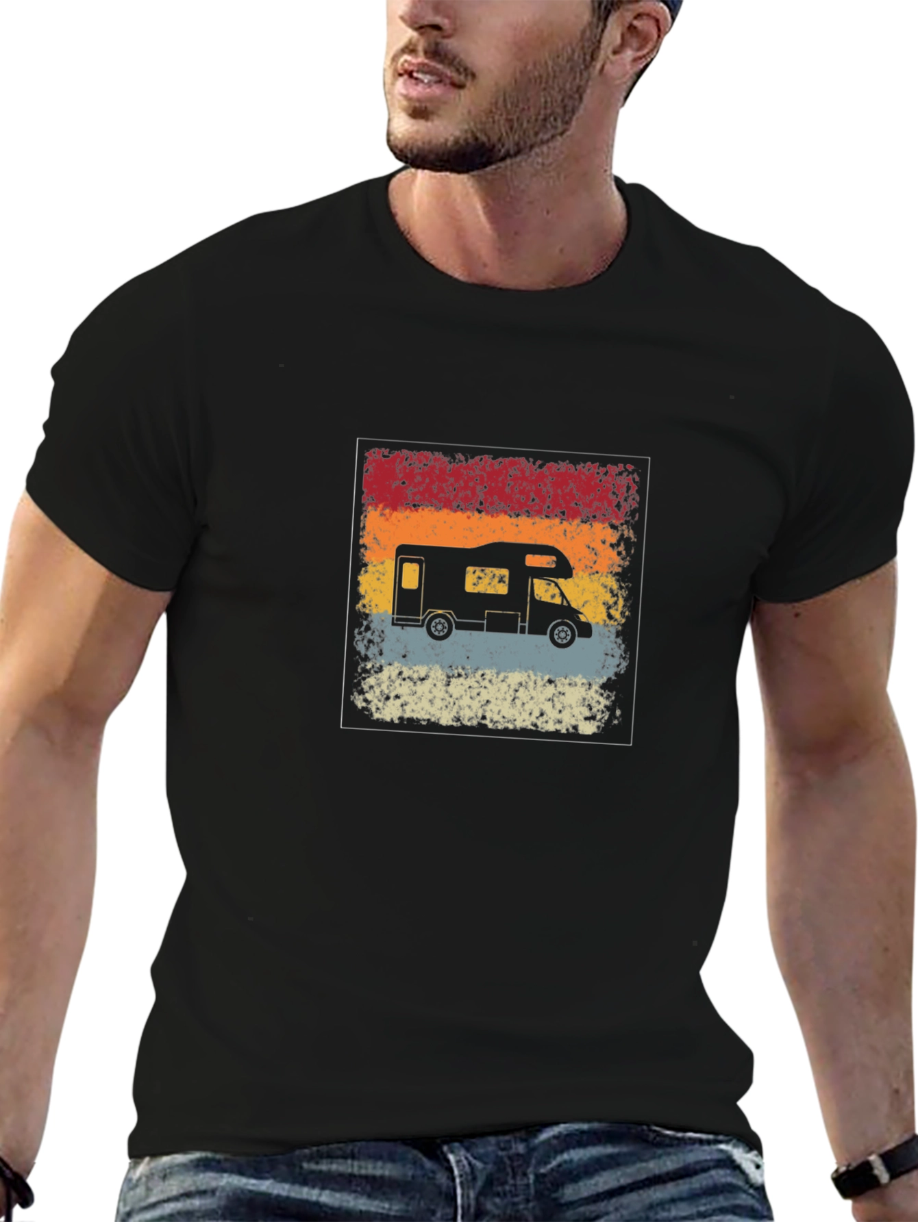 Retro RV Camper Graphic T-Shirt - Black