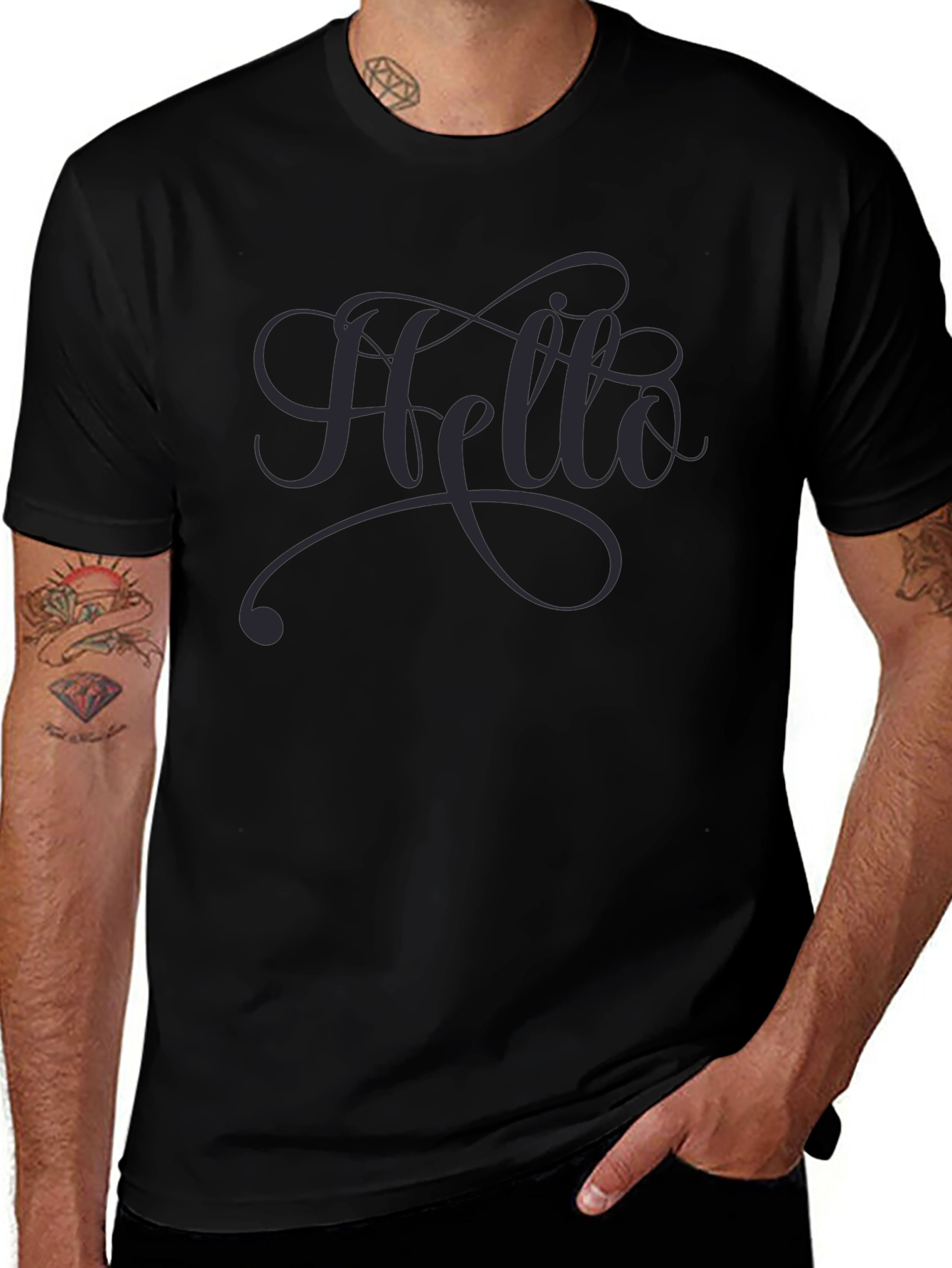 Hello Script Tee - Black Casual T-Shirt