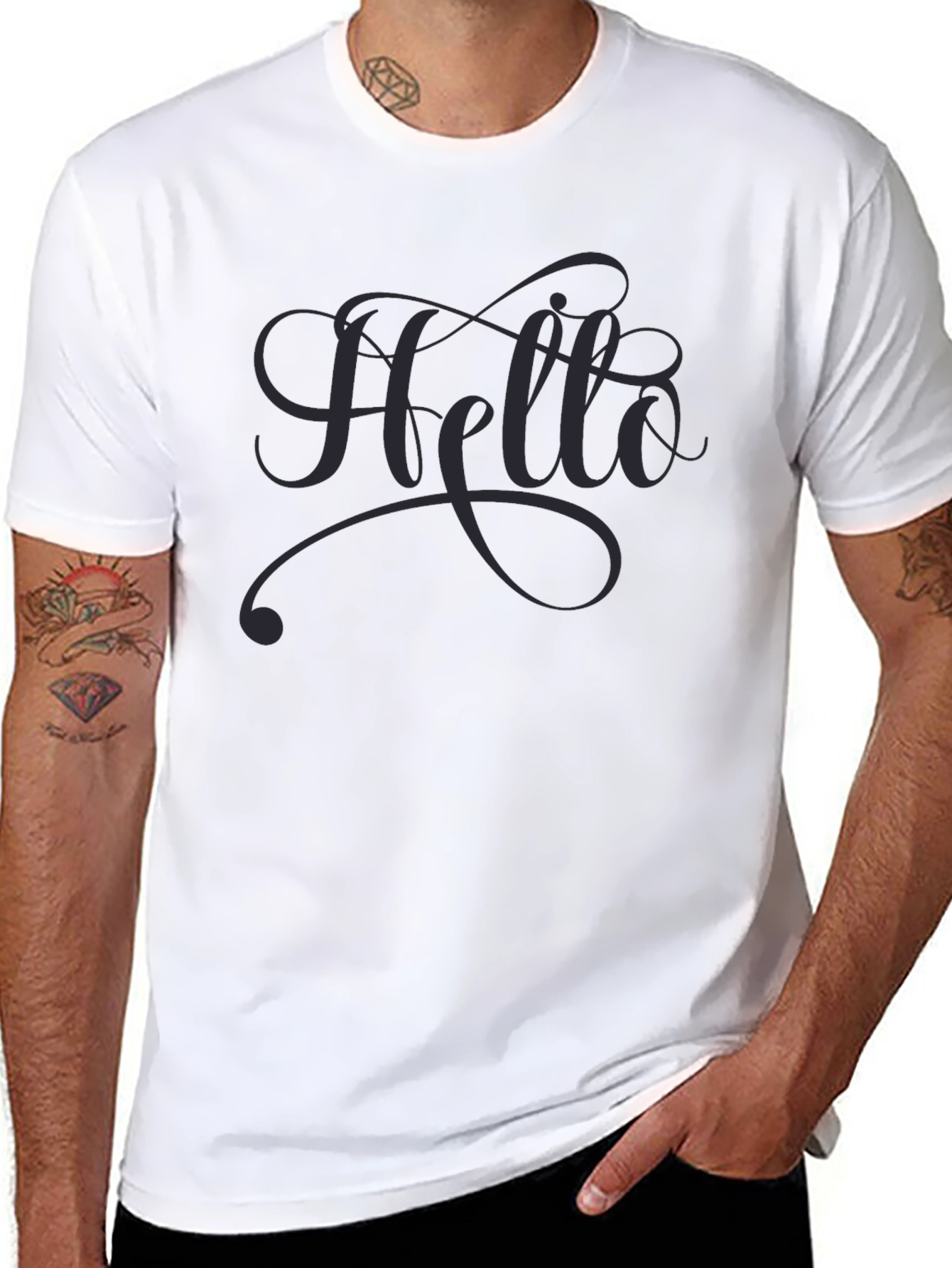 Hello Script Tee - Black Casual T-Shirt