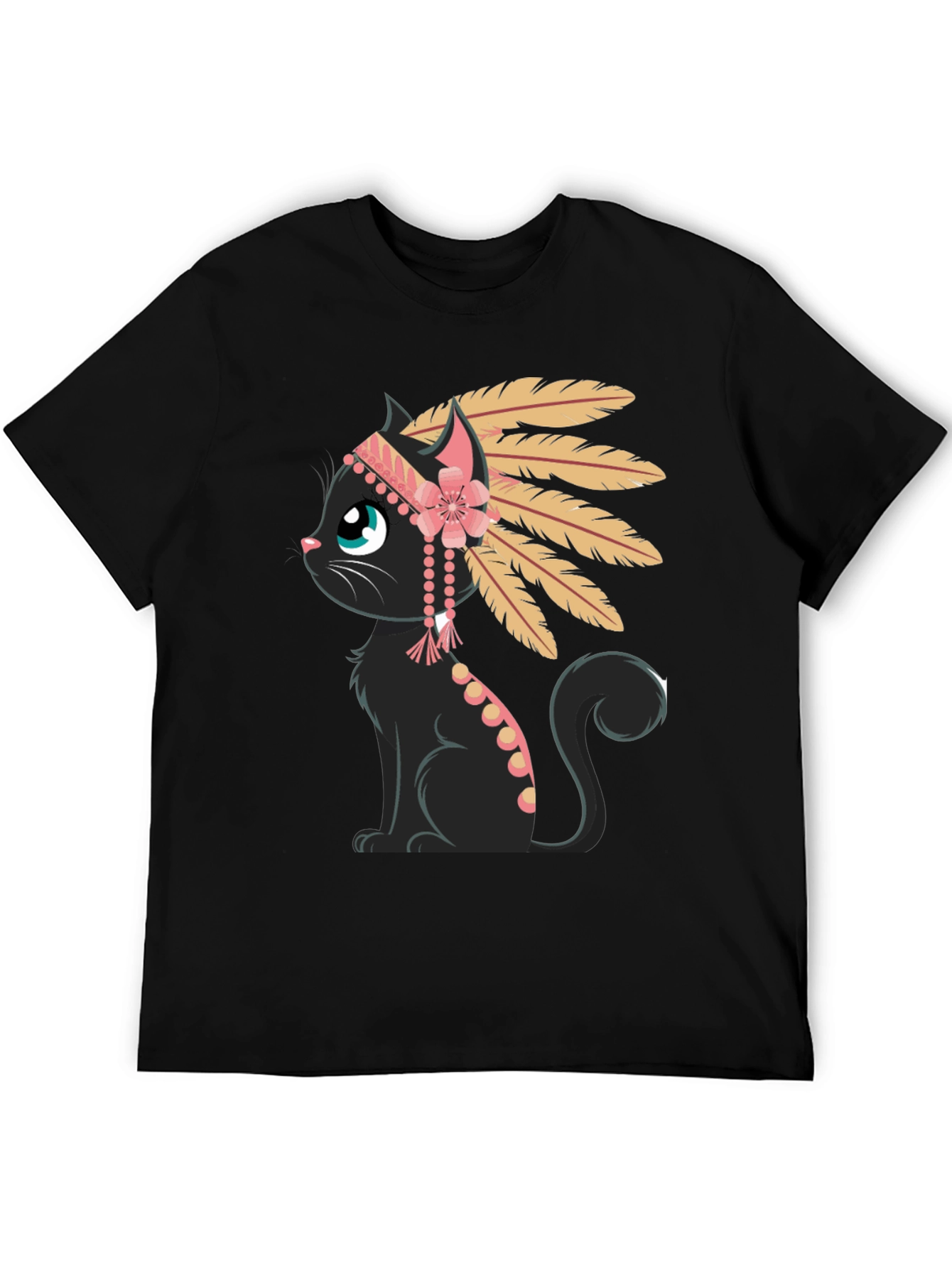 Indian Cat T-Shirt - Black Tee with Graphic
