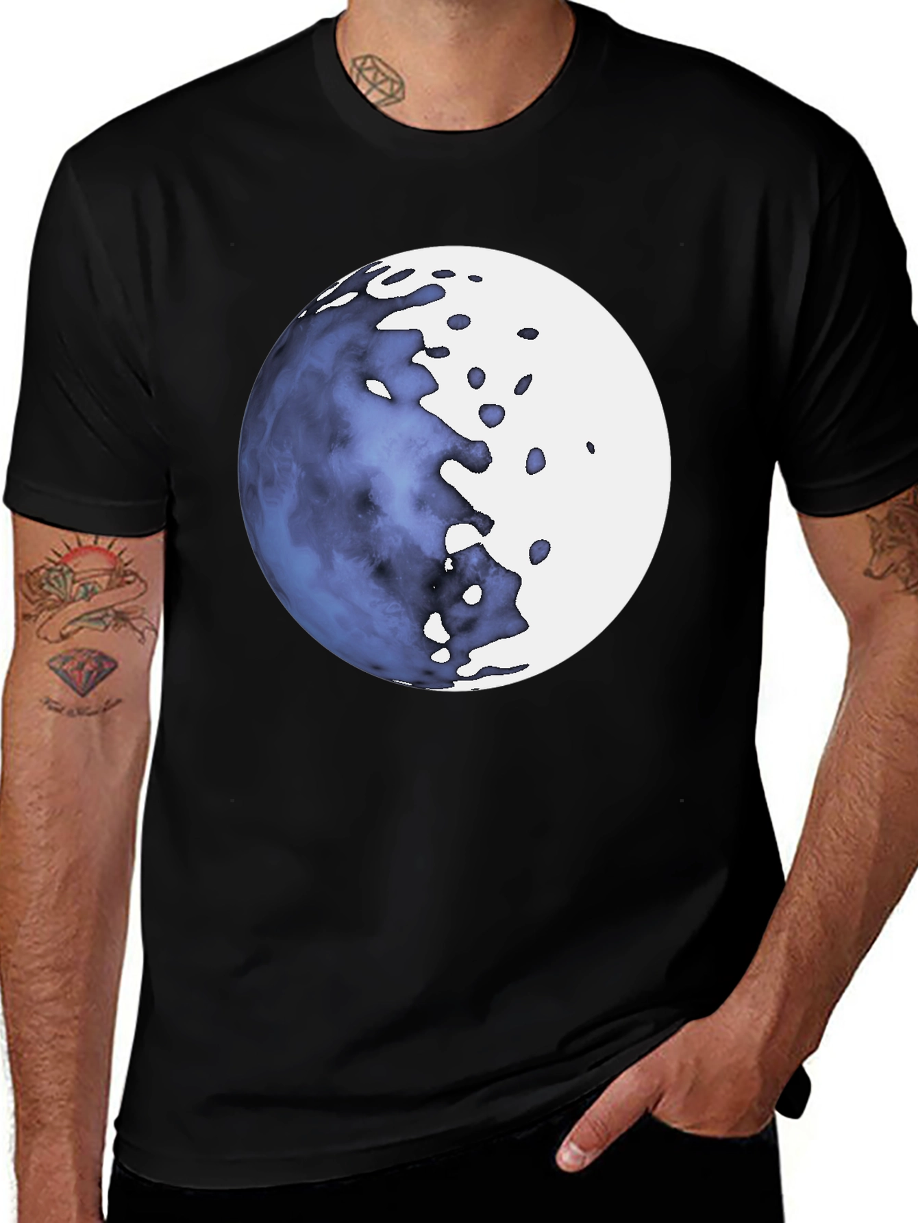 Abstract Moon Graphic Black T-Shirt
