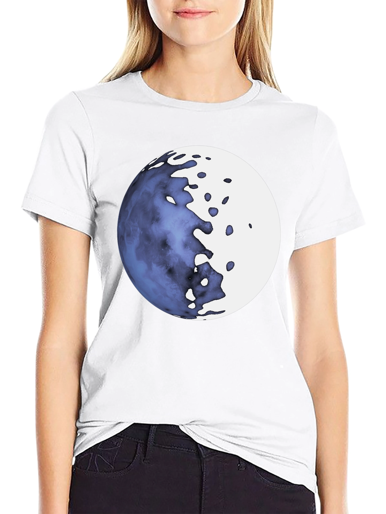 Abstract Moon Graphic Black T-Shirt