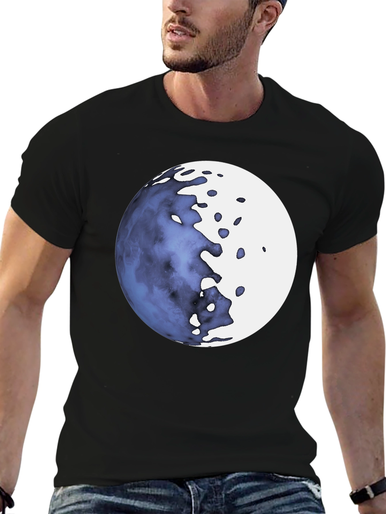 Abstract Moon Graphic Black T-Shirt