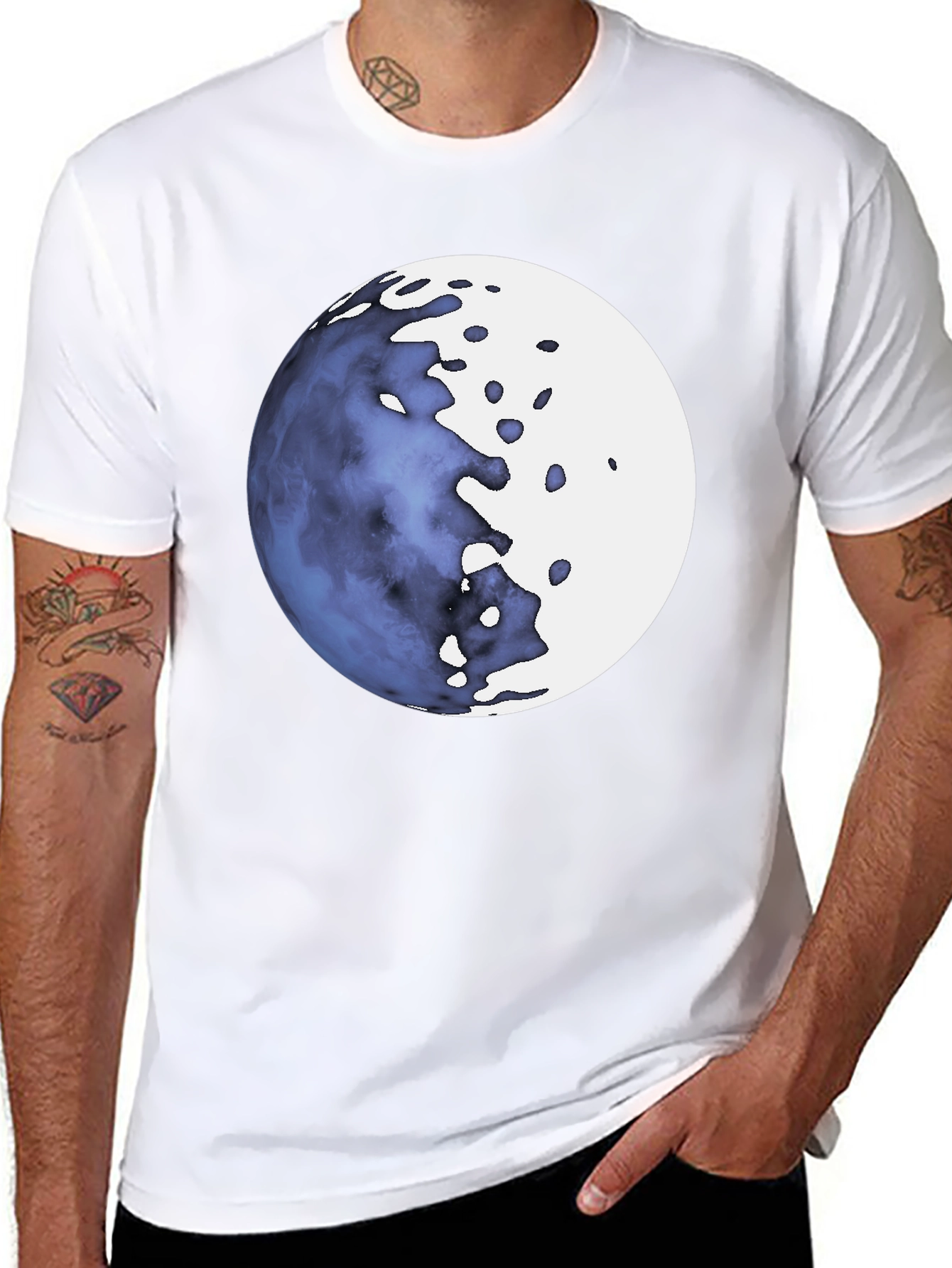 Abstract Moon Graphic Black T-Shirt