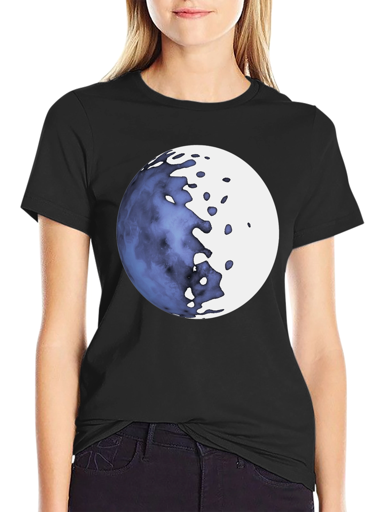 Abstract Moon Graphic Black T-Shirt