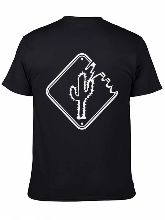 Cactus Road Sign Graphic Tee - Black Cotton T-Shirt