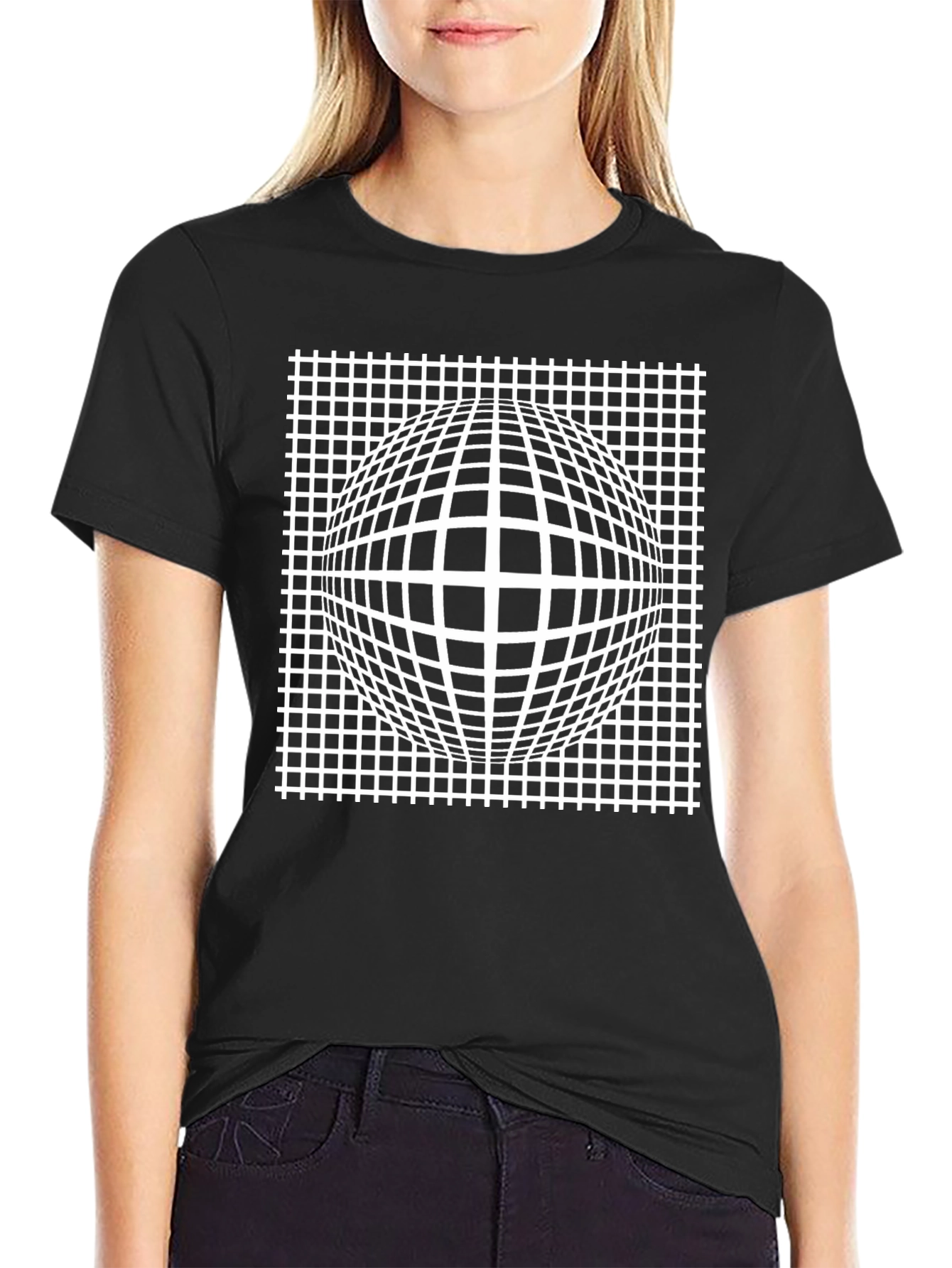 Optical Illusion T-Shirt - Grid Sphere Design