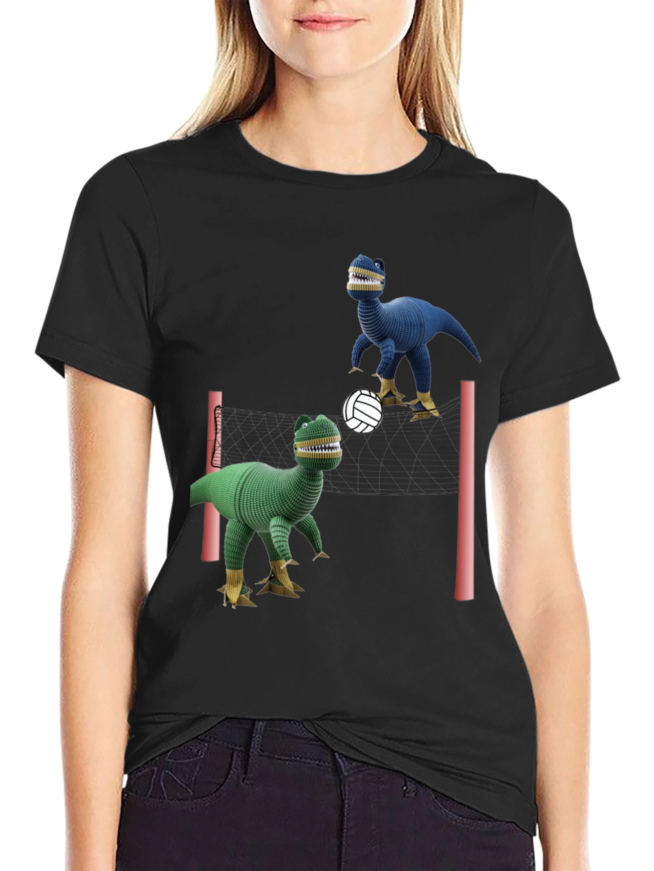 Dino Volleyball Black T-Shirt