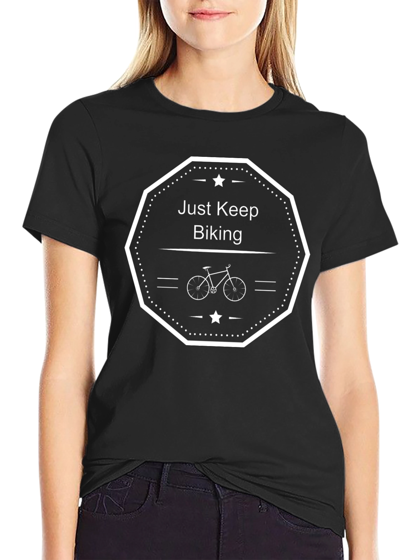 Just Keep Biking Graphic Tee - Black